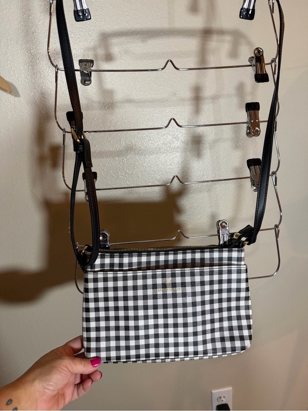 Nanette Lepore Black & White Gingham Crossbody Purse